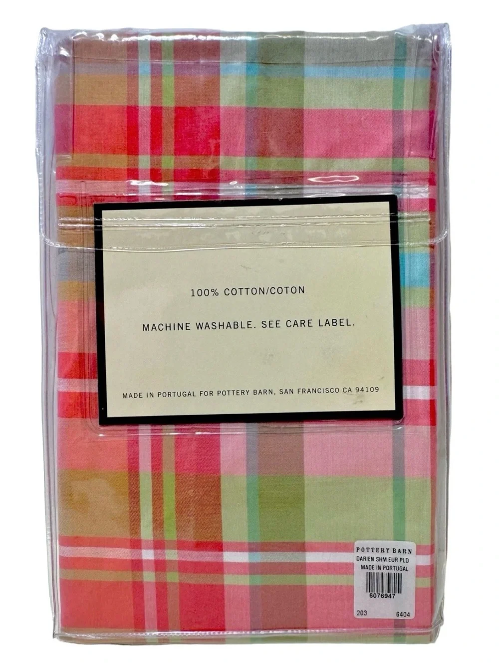 Pottery Barn Vintage Darien Plaid Euro Sham 100% Cotton Retired Pattern New